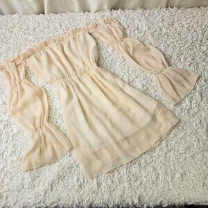 Cream Off the Shoulder Mini Dress with Poet Sleeves, Size